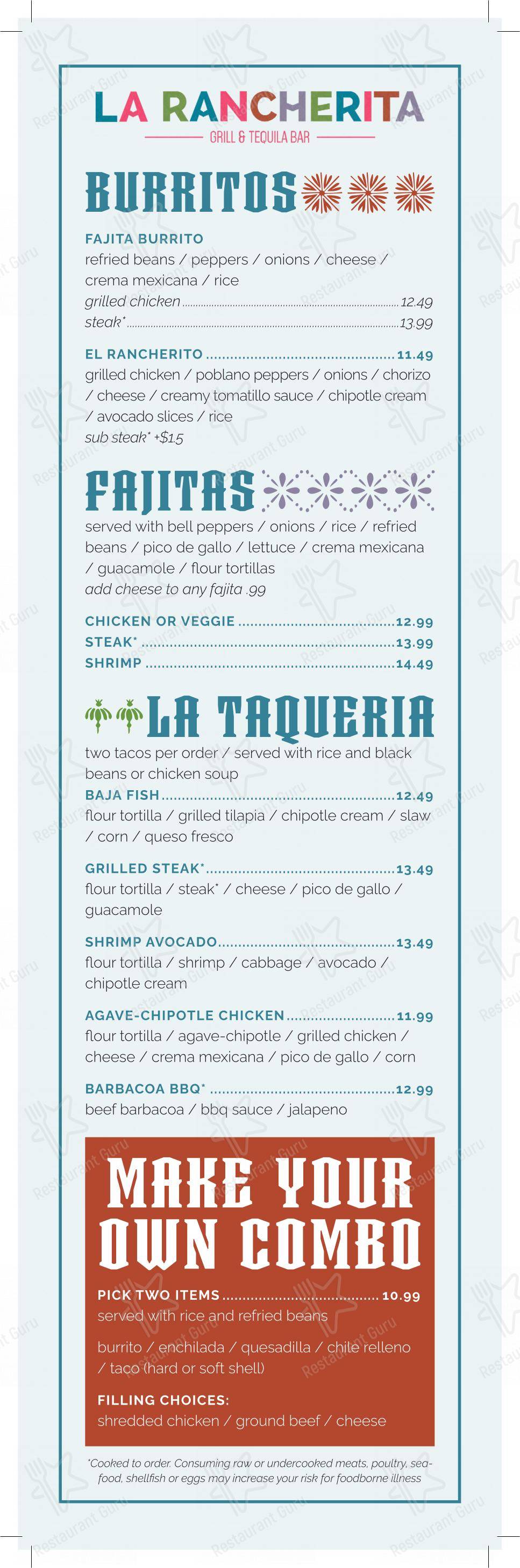 La Rancherita в Ролях - Меню