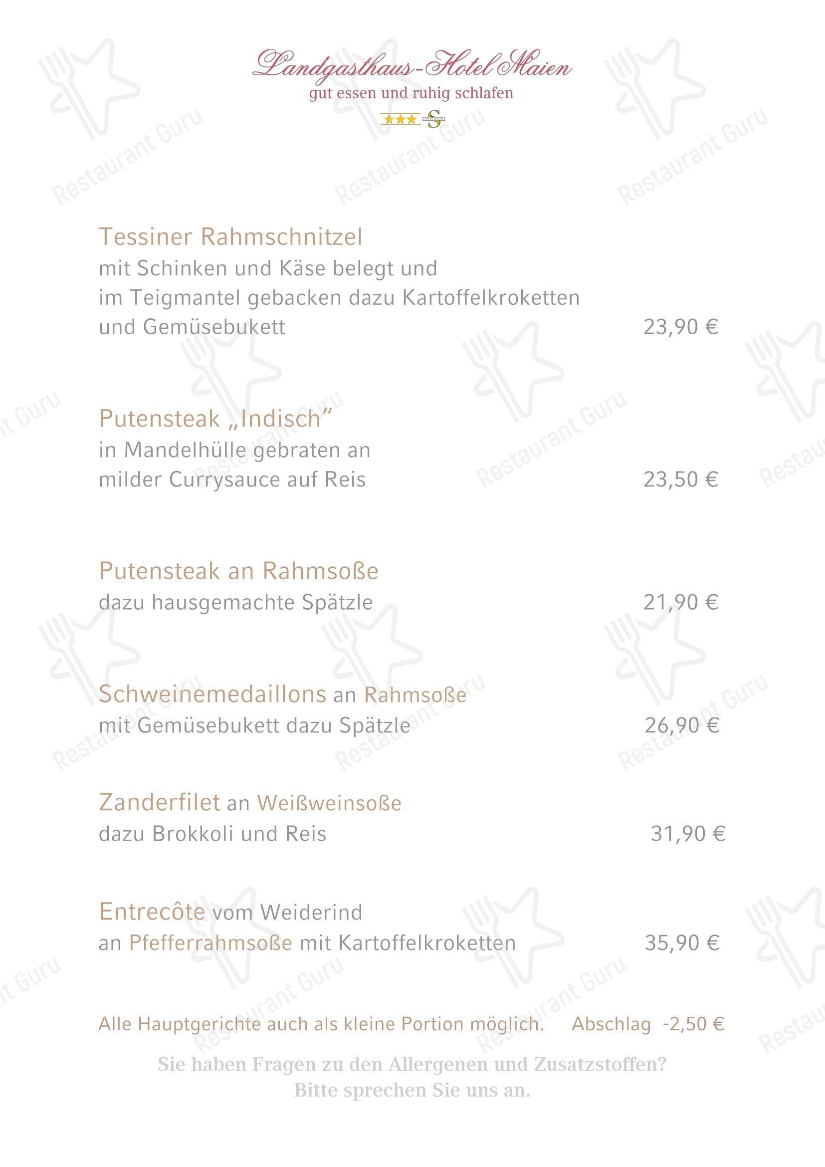 Меню ресторана Landgasthaus-Hotel Maien Inh. Oliver Börner в Райнфельдене