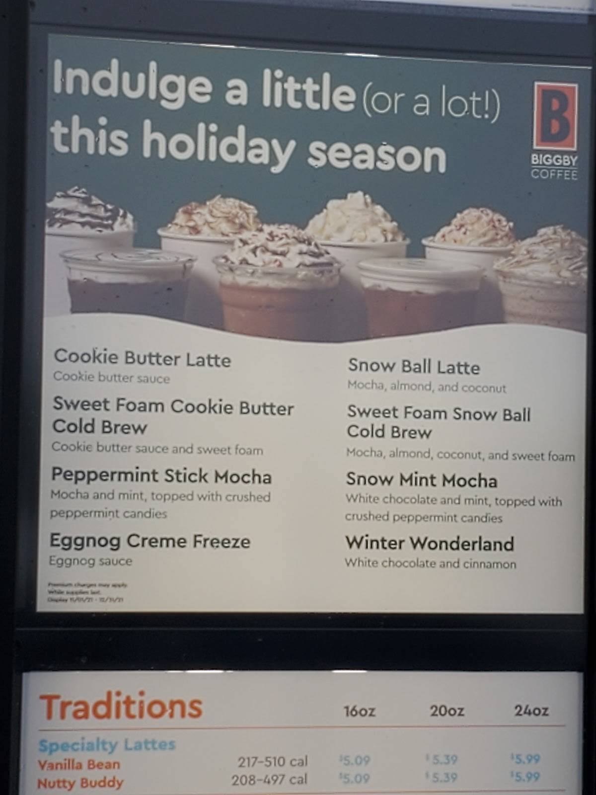 BIGGBY COFFEE меню