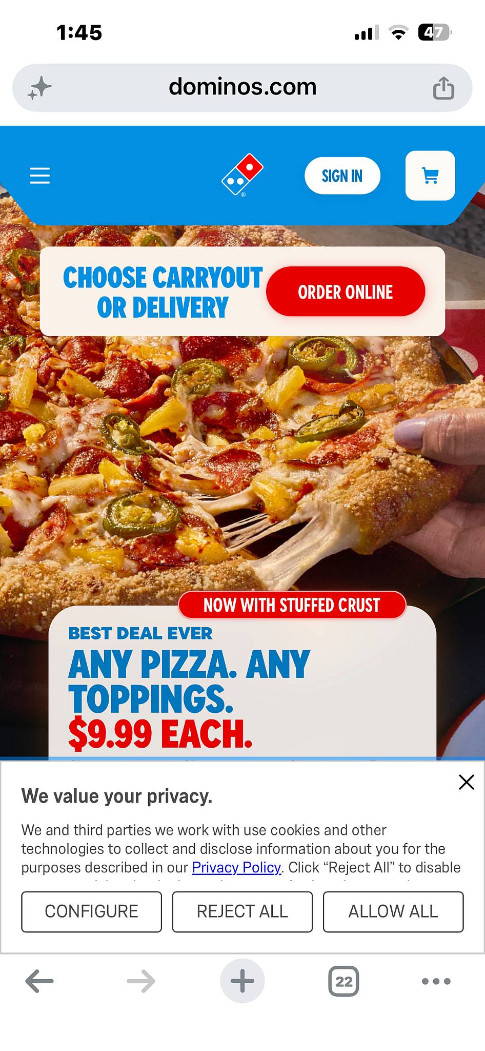 Domino's Pizza меню