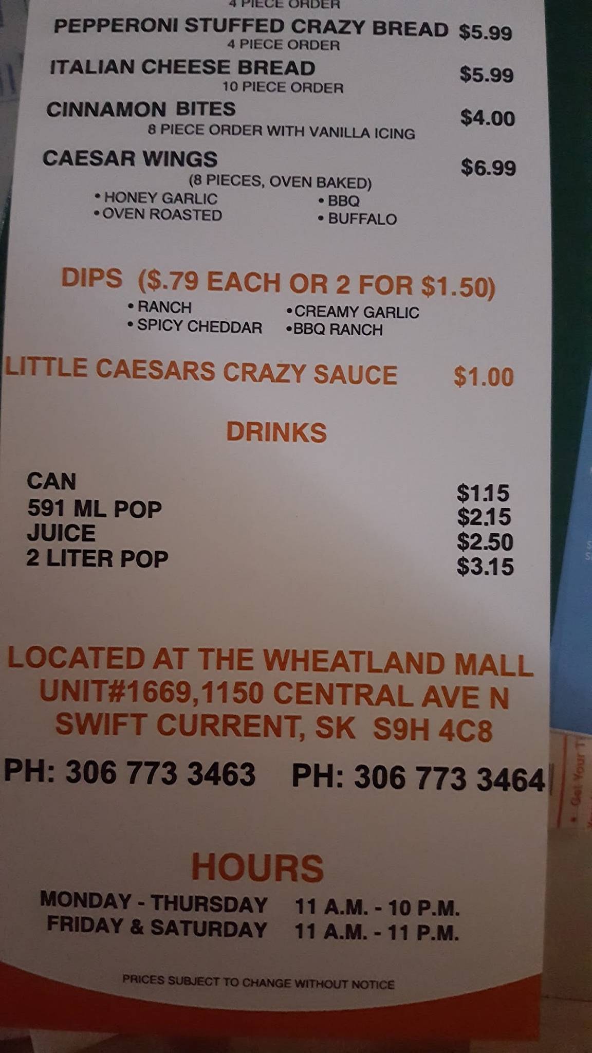 Little Caesars Pizza меню