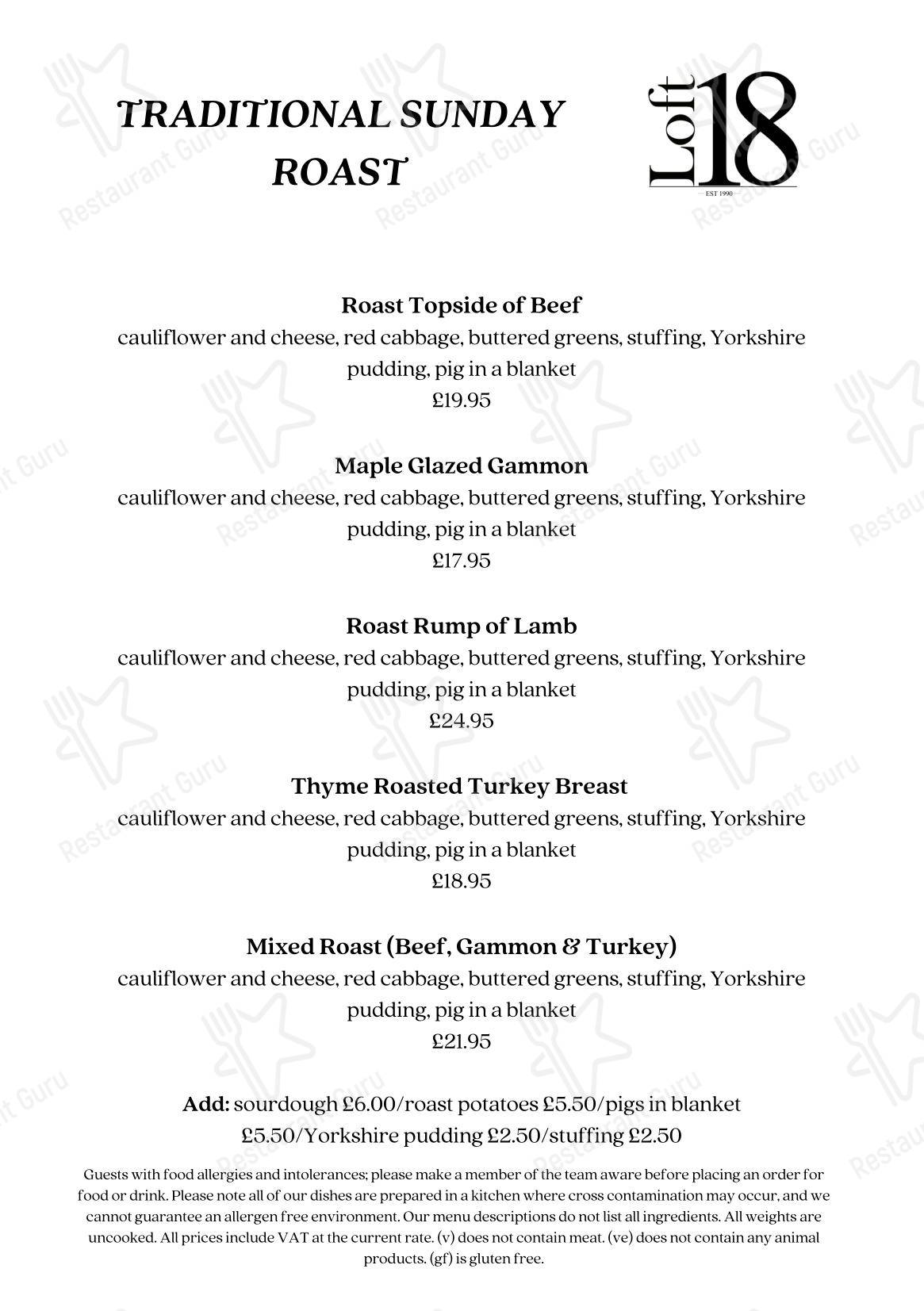 Loft18 в Ковентри - Breakfast Menu