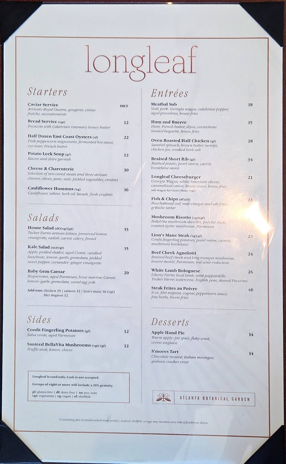 Longleaf Restaurant меню