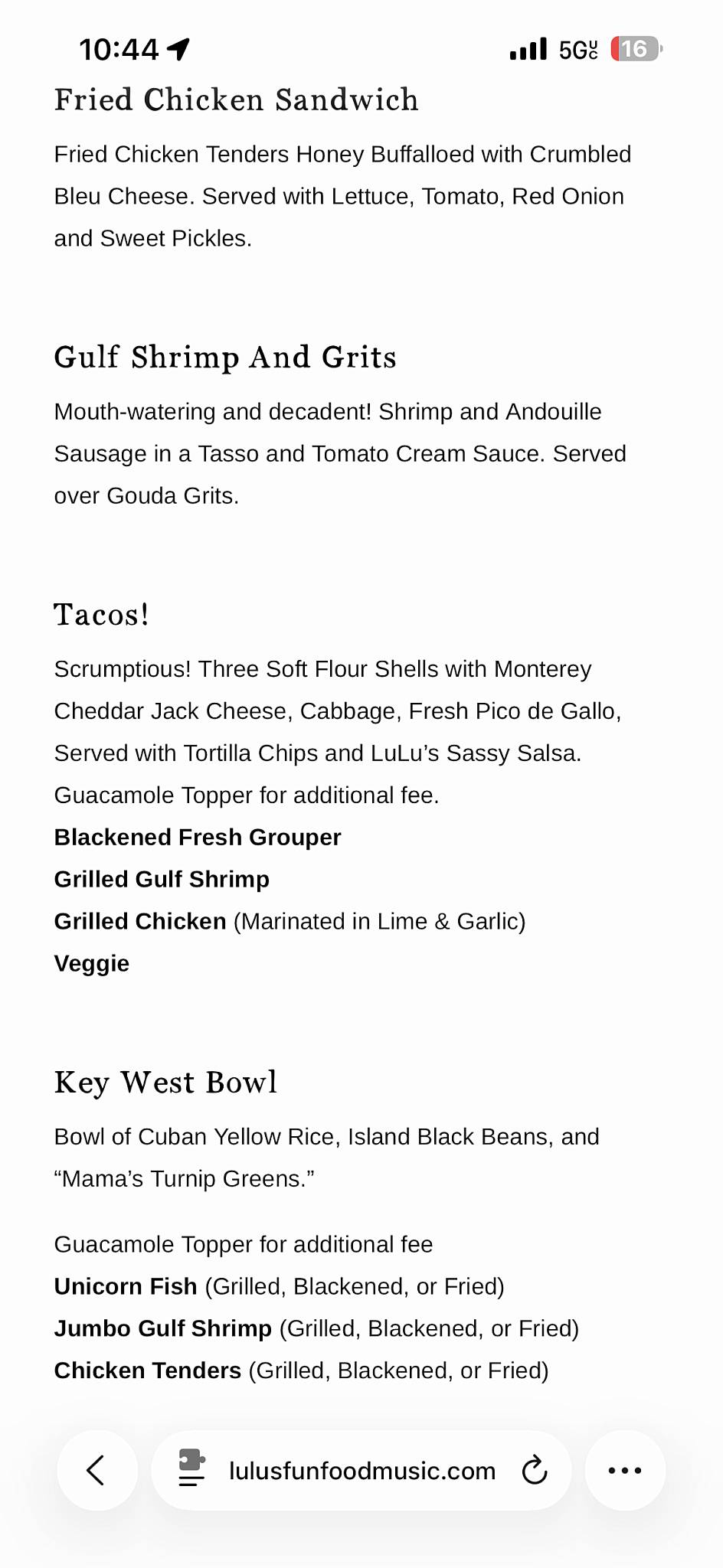 LuLu's Gulf Shores меню