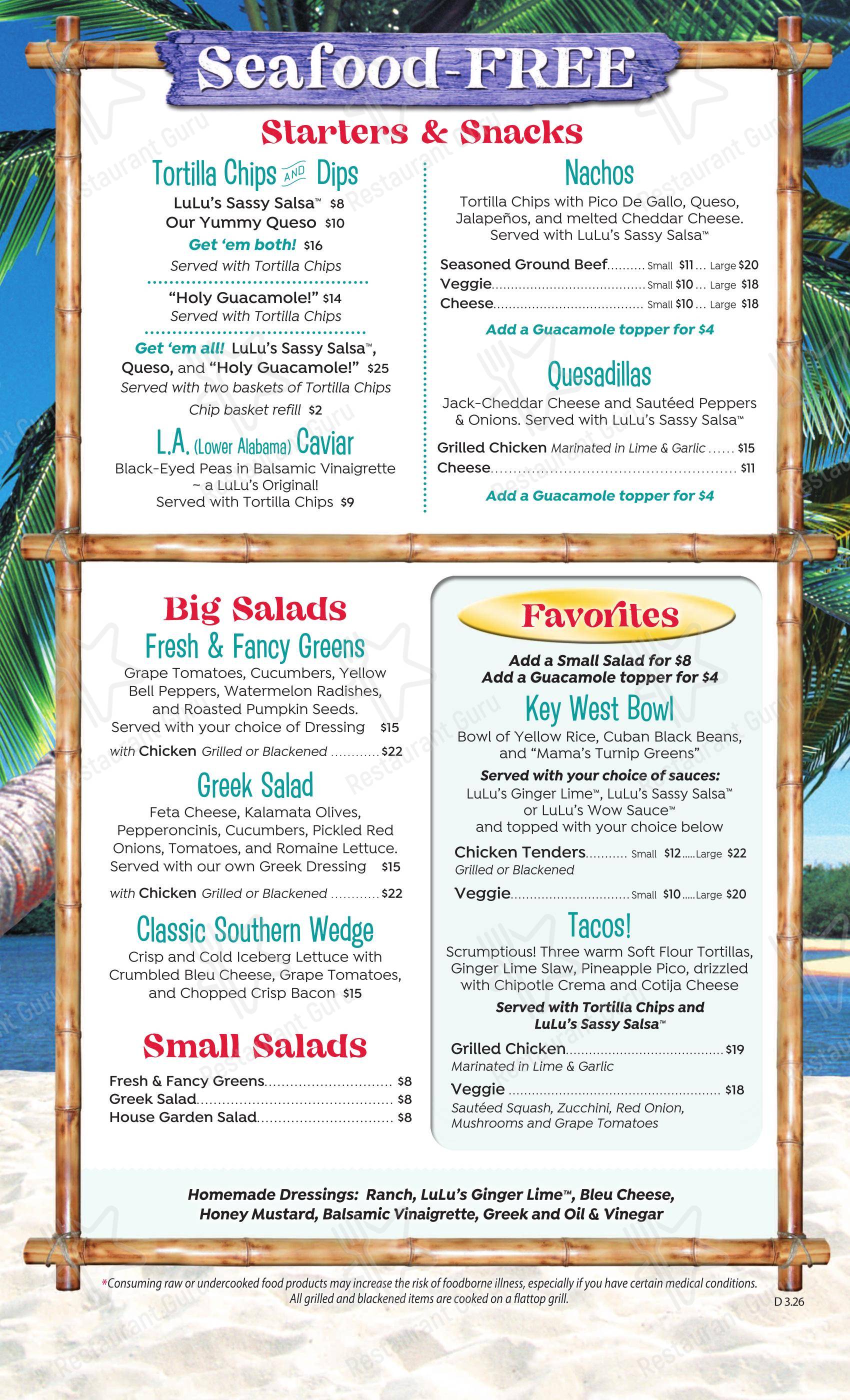 LuLu's Gulf Shores в Галфе Шорс - Меню напитков