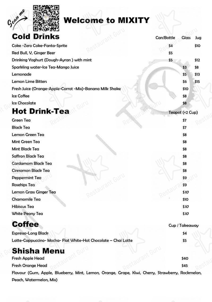 MIXITY Restaurant and Cafe меню