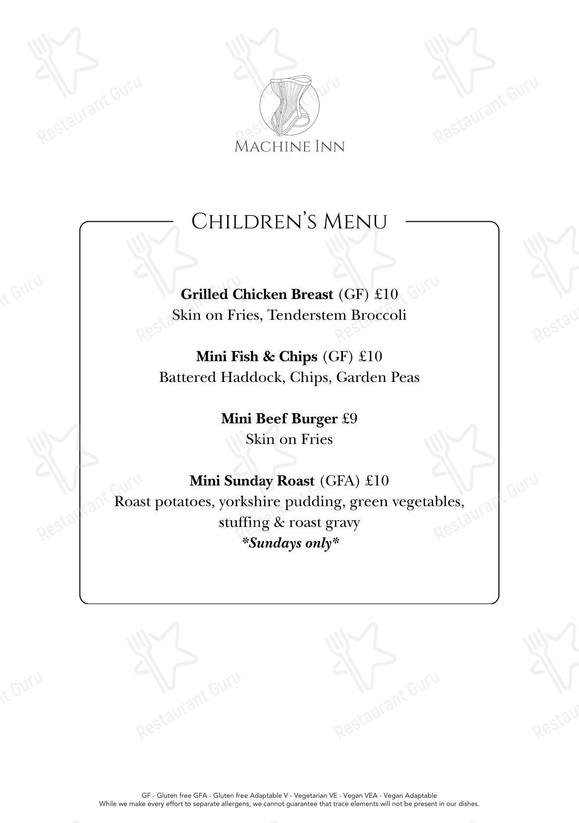 Lunch Menu ресторана Machine Inn