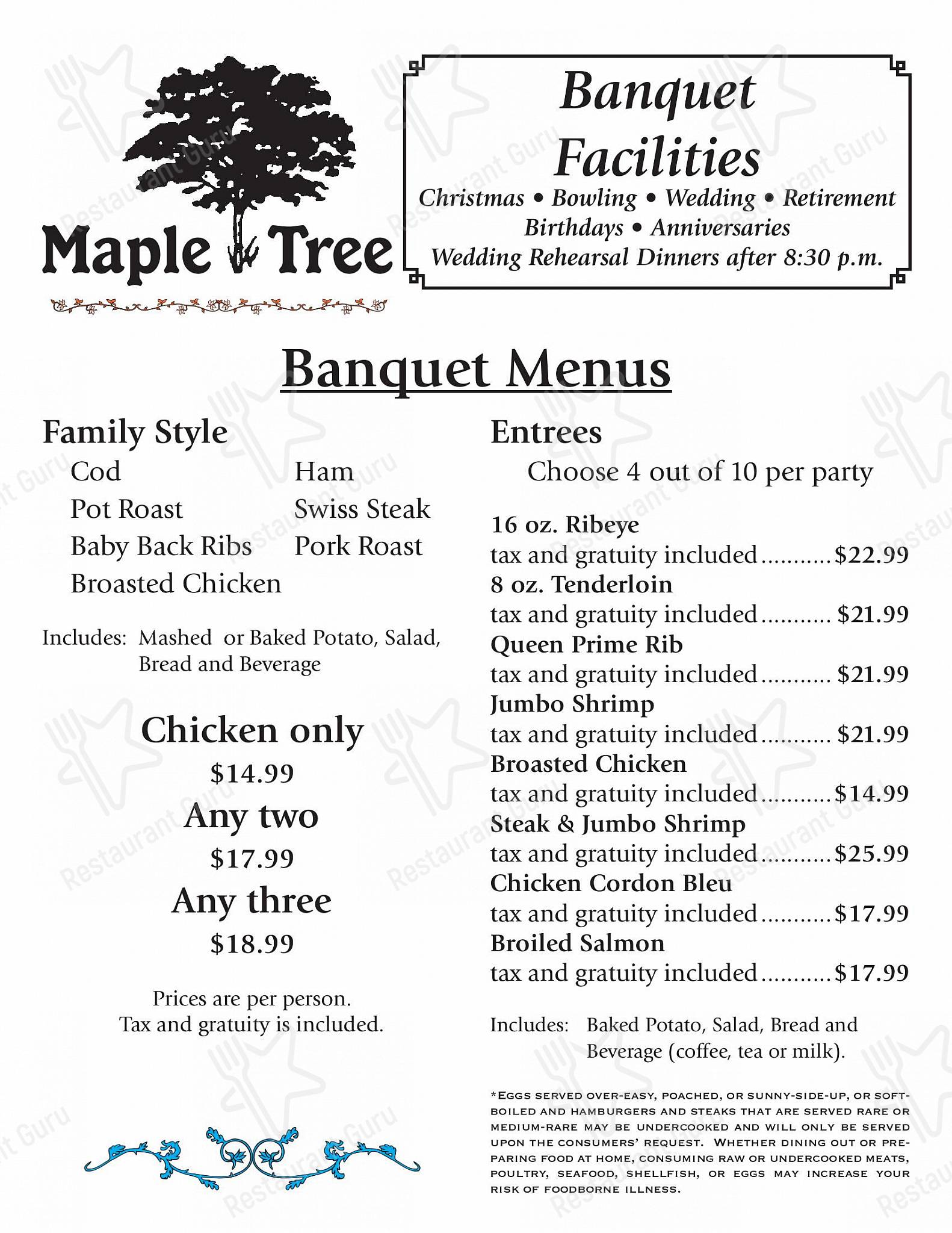 Меню клуба Maple Tree Supper Club - Ночное меню
