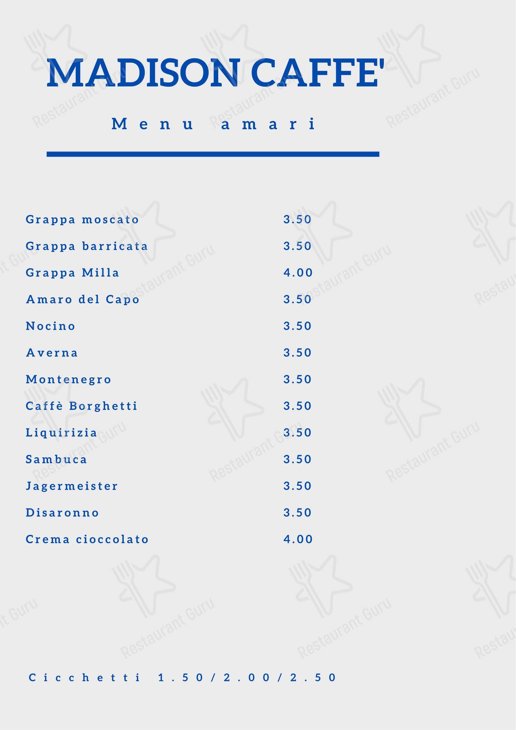 Madison caffè в Модене - Меню