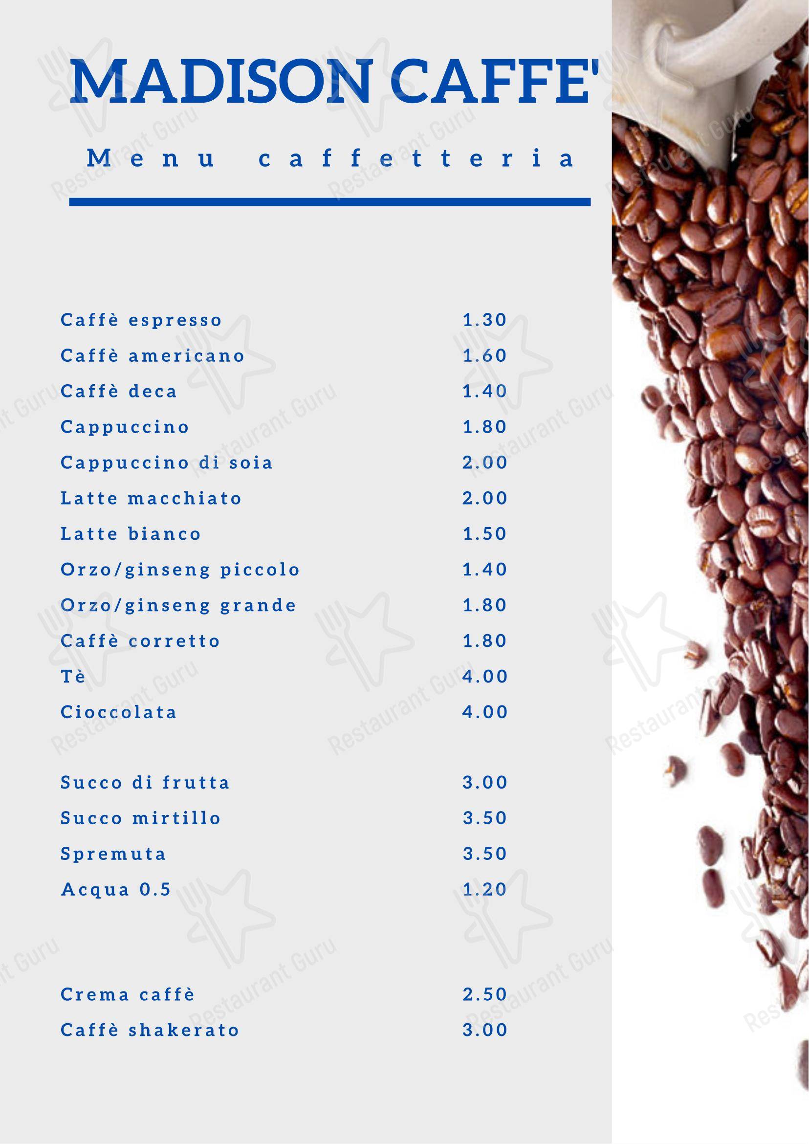 Madison caffè в Модене - Меню