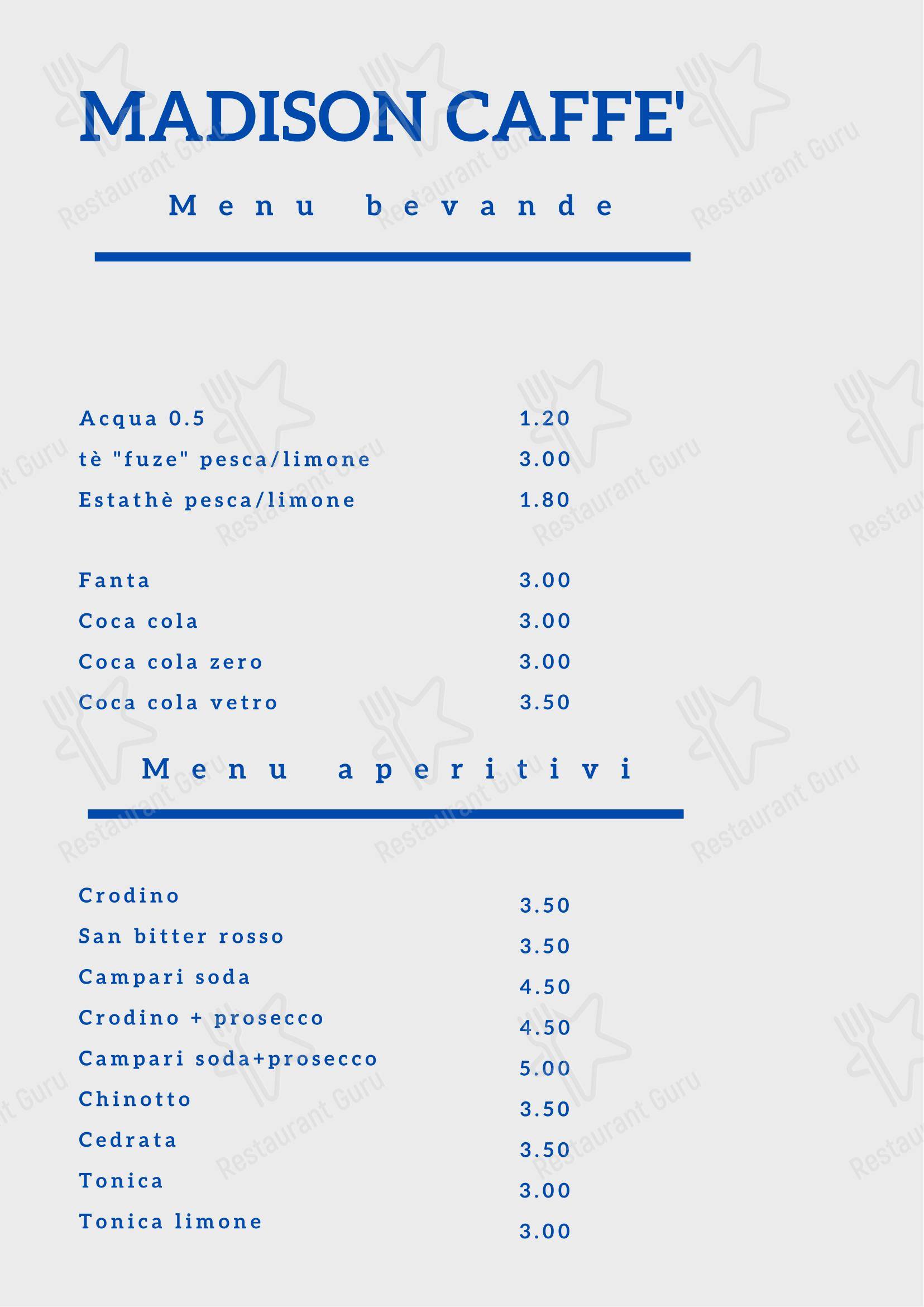 Меню паба и бара Madison caffè в Модене