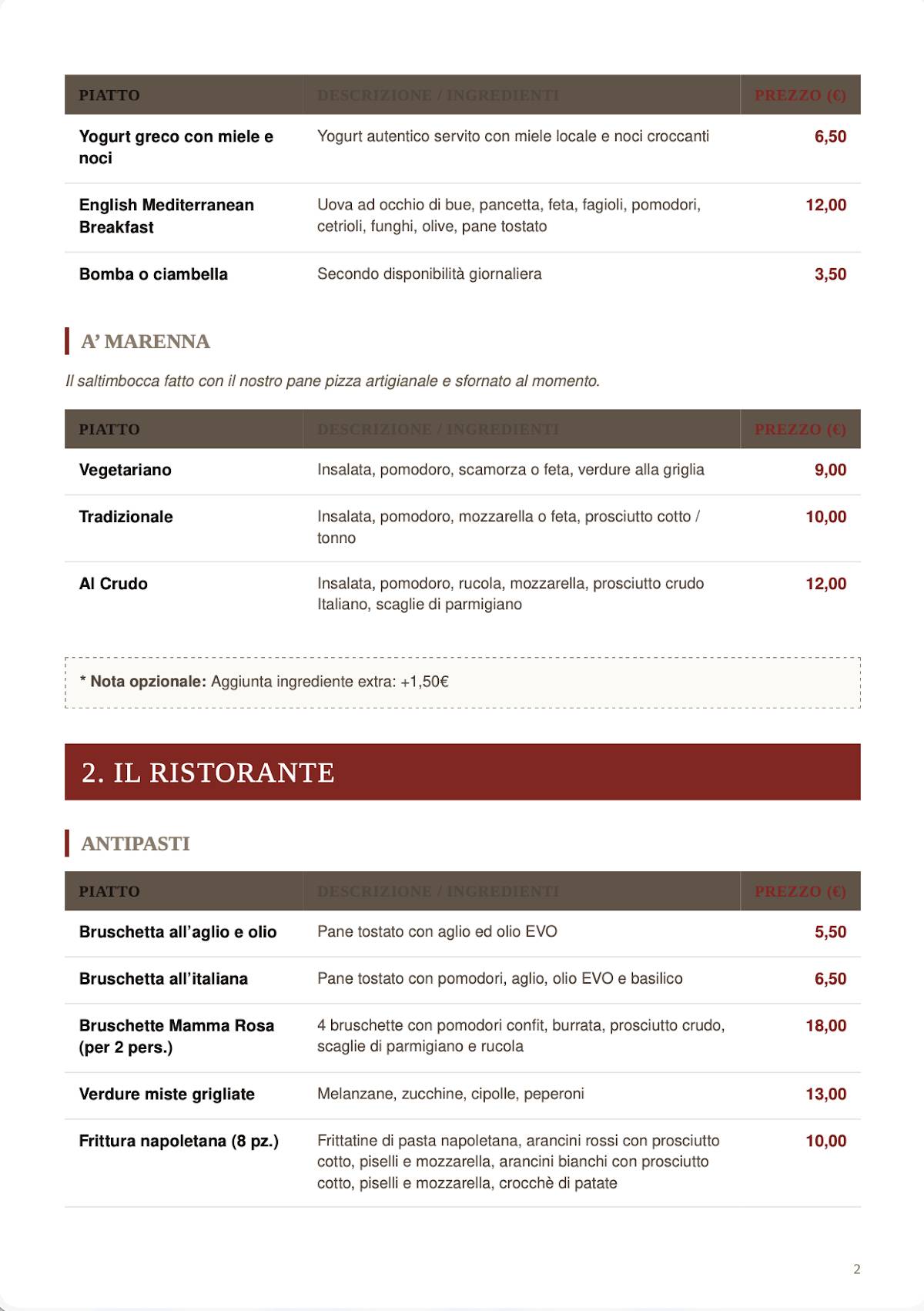 Mamma Rosa Ipsos — Ristorante Pizzeria Napoletana e cucina меню