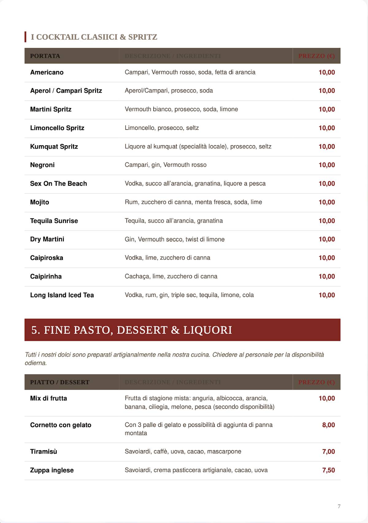 Mamma Rosa Ipsos — Ristorante Pizzeria Napoletana e cucina меню