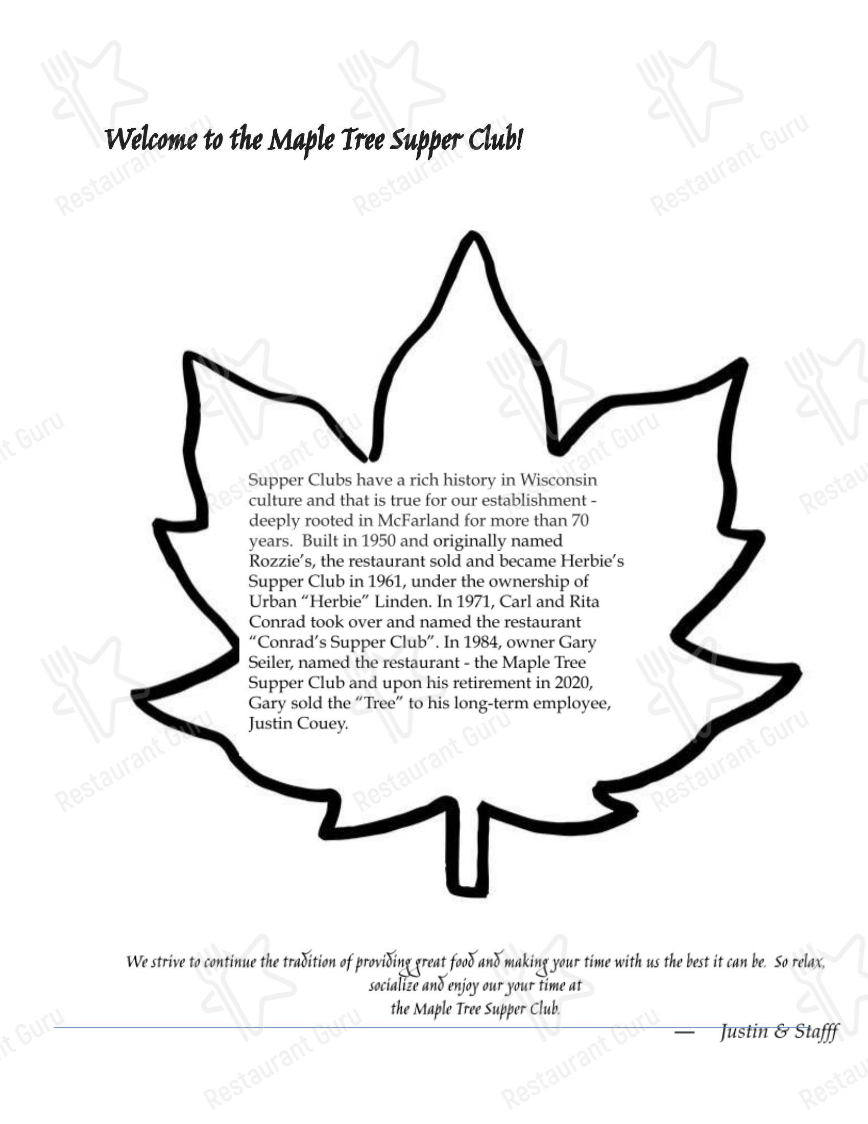 Меню клуба Maple Tree Supper Club в Маке-Фарленде