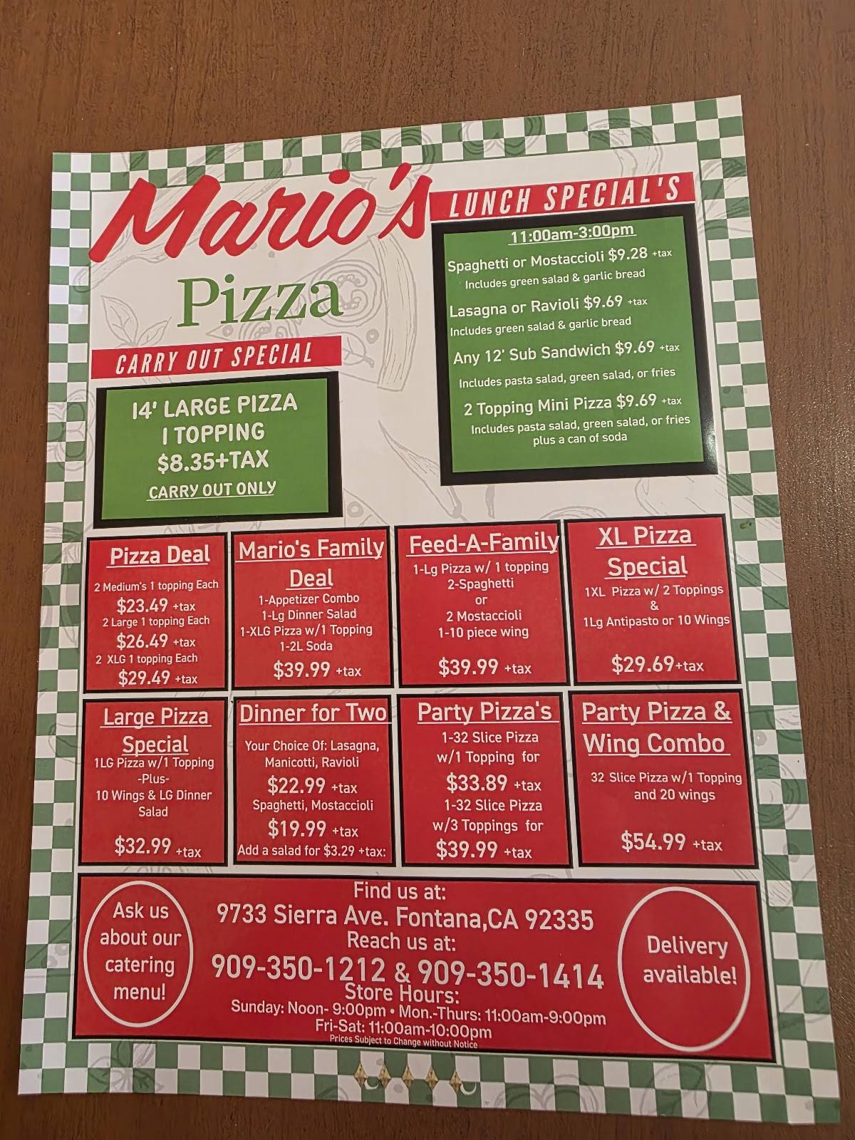 Mario's Pizza меню