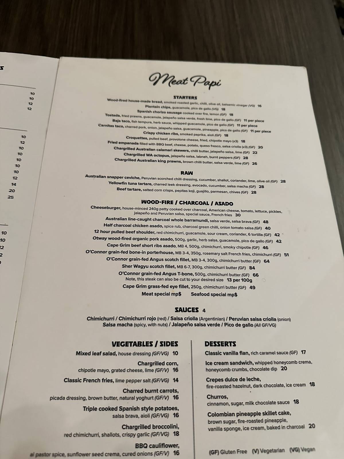 Meat Papi Restaurant Essendon меню