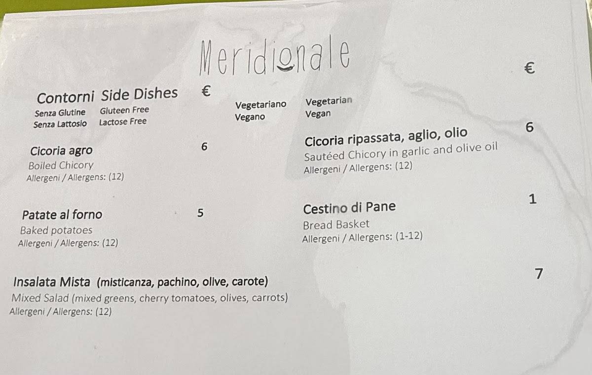 Meridionale Restaurant меню