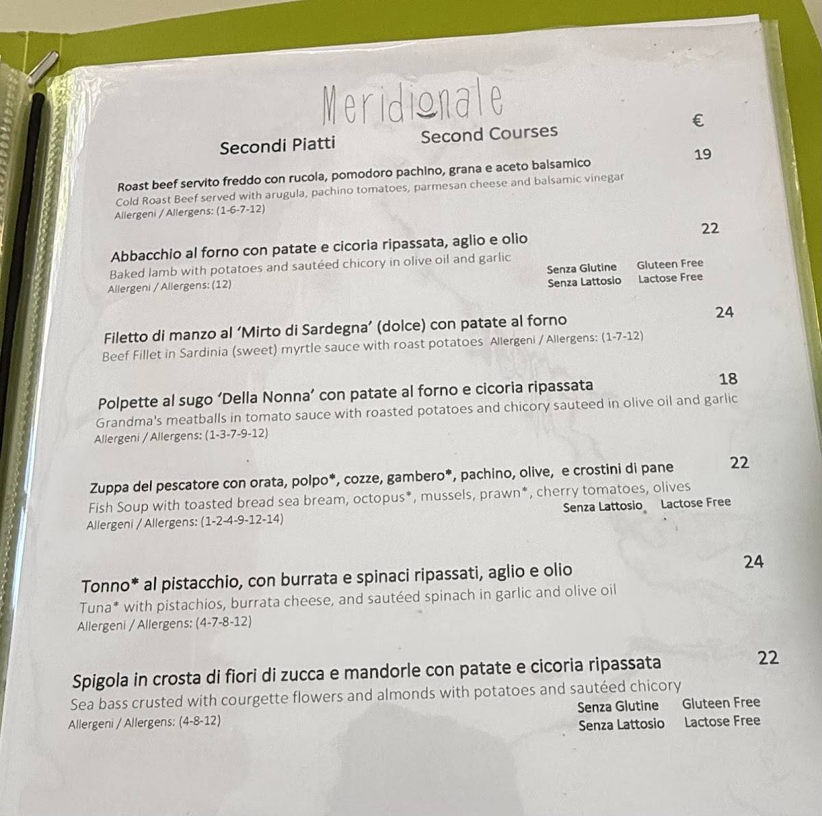 Meridionale Restaurant меню