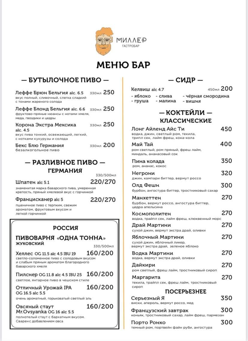 Миллер меню