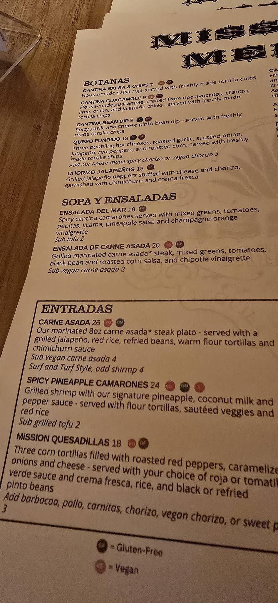 Mission Cantina меню