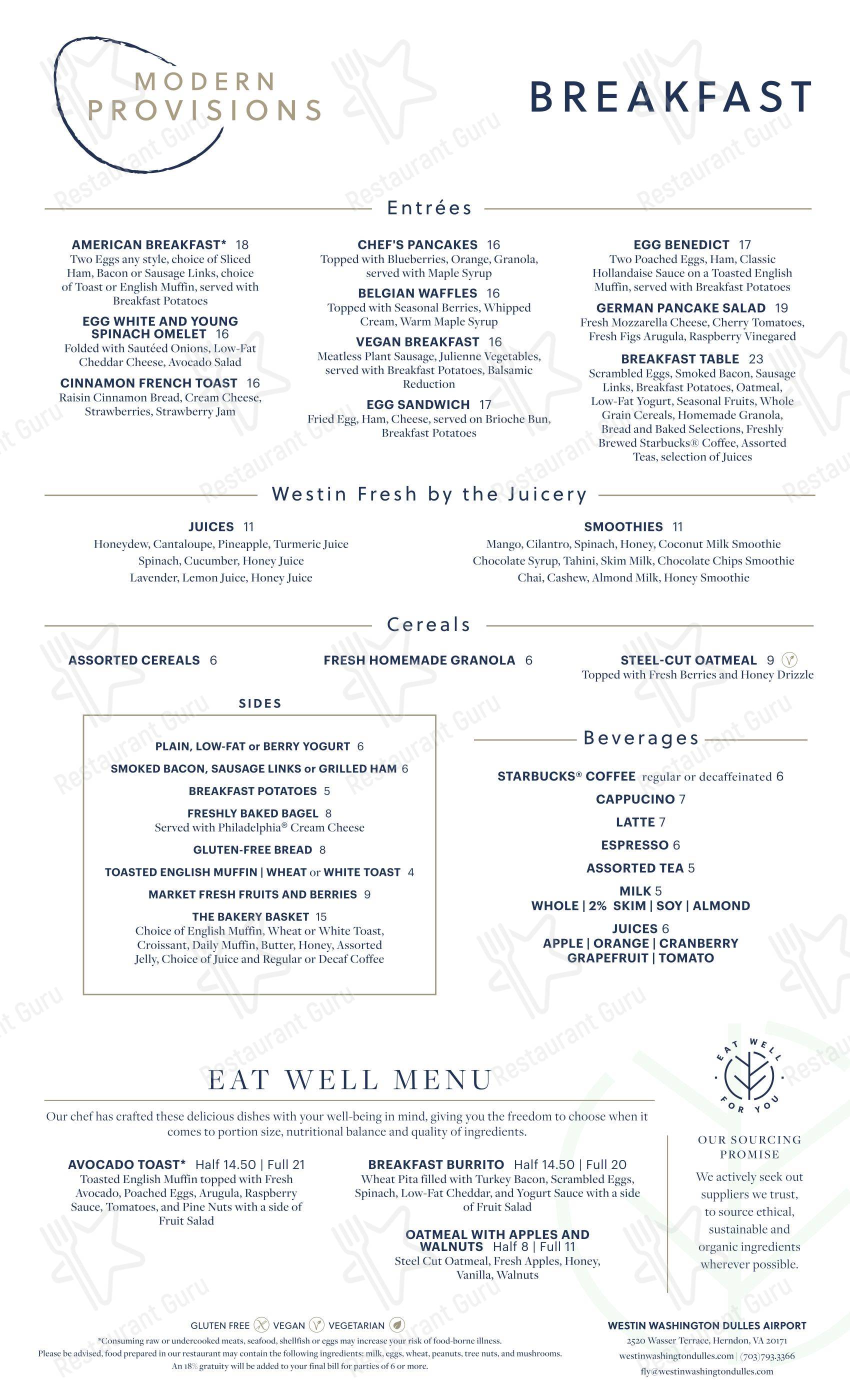 Основное меню паба и бара Modern Provisions Dulles