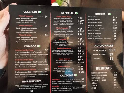 Modopizza Mérida меню