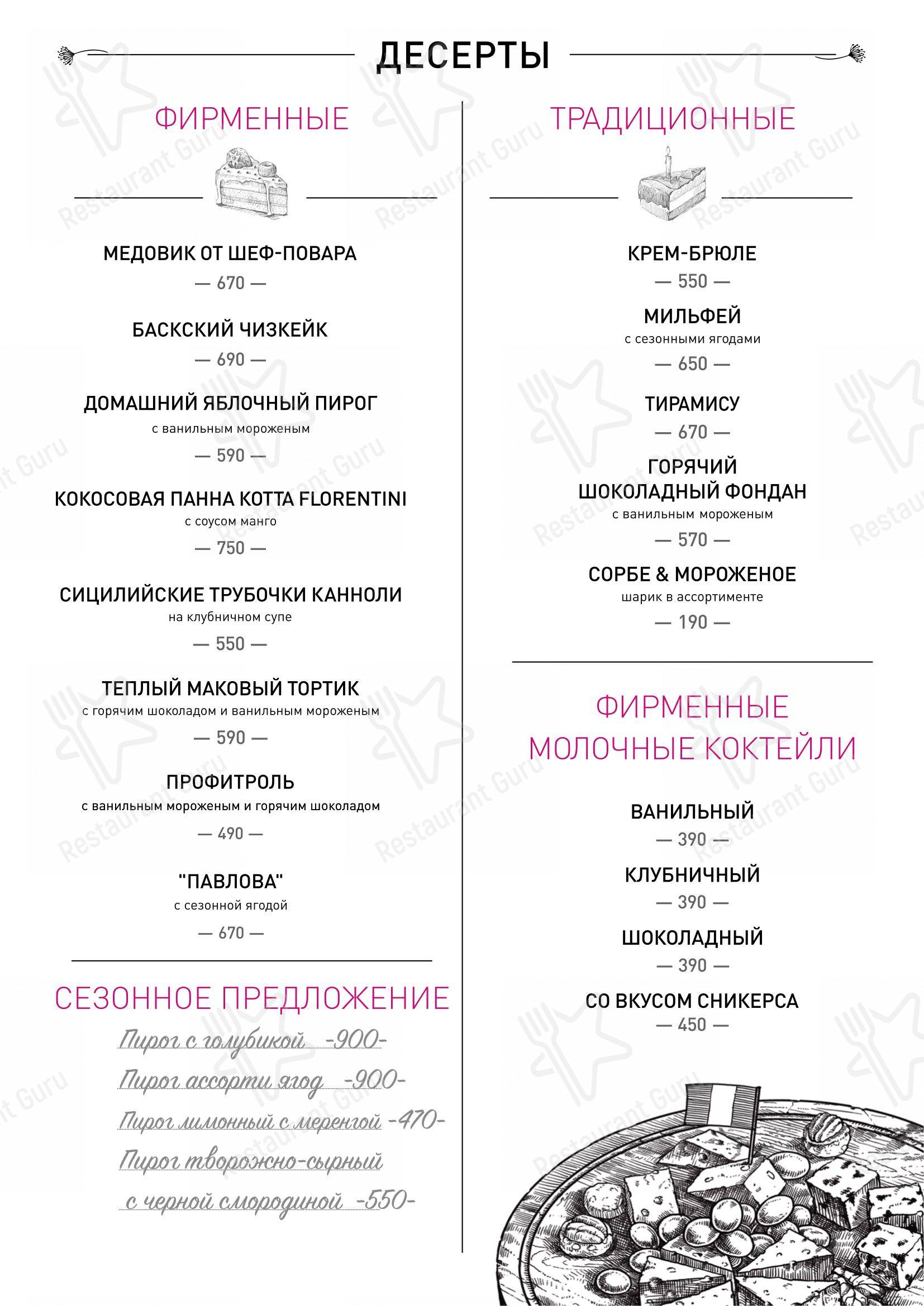 Меню ресторана Florentini