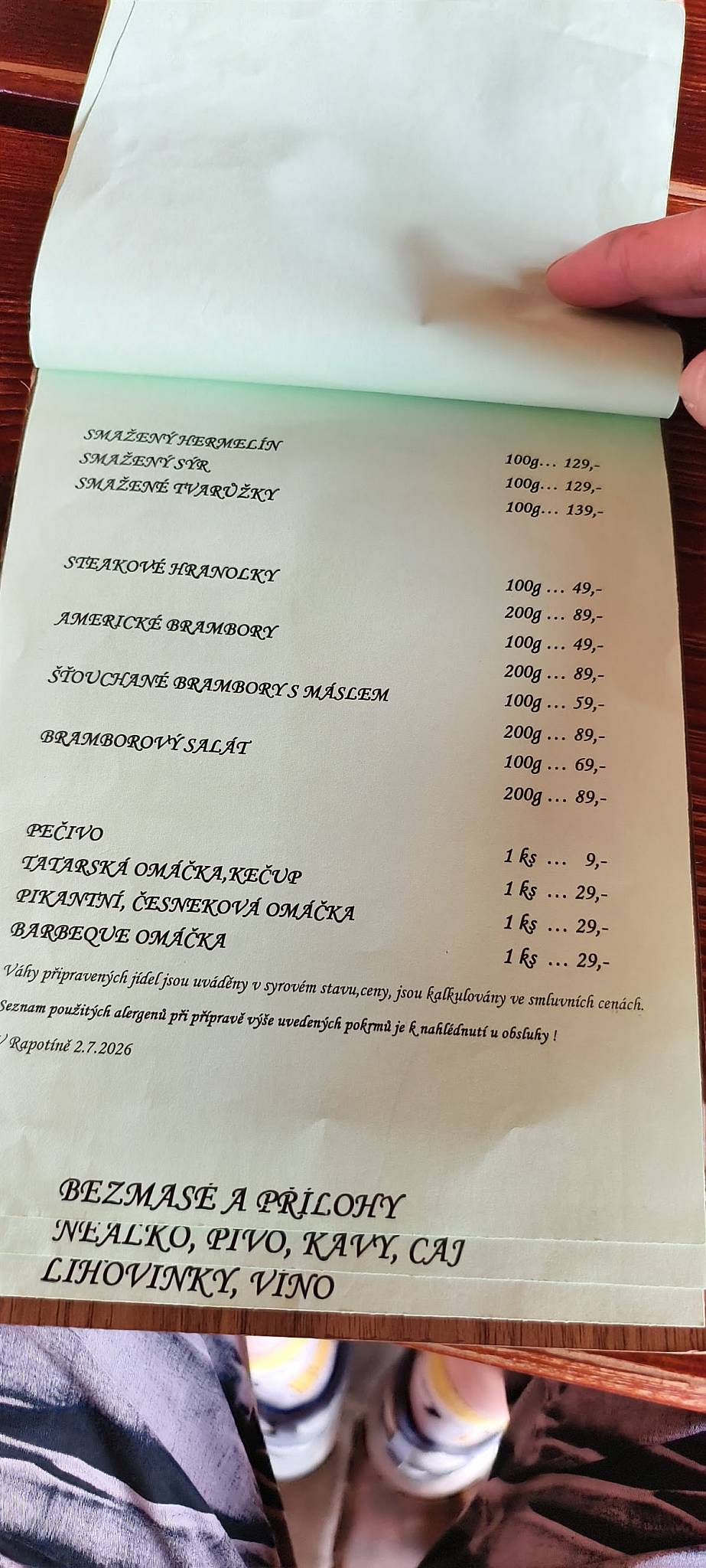 Moto Penzion U Řízků меню