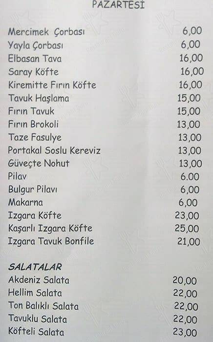 Mutfak Restoran меню