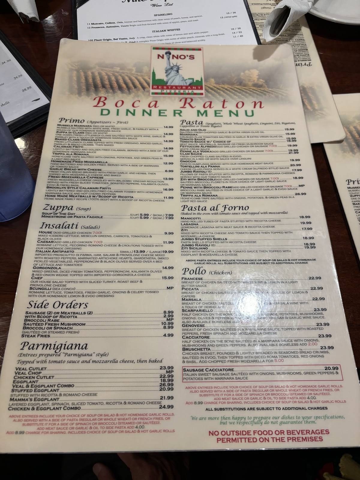 Nino's Italian Restaurant Boca Raton меню