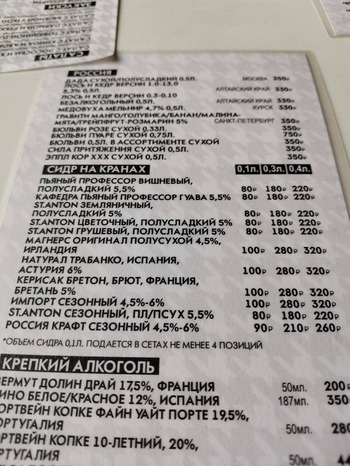 Сидрериум меню