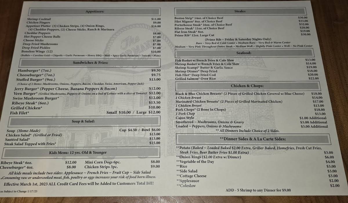 Normandy Inn меню