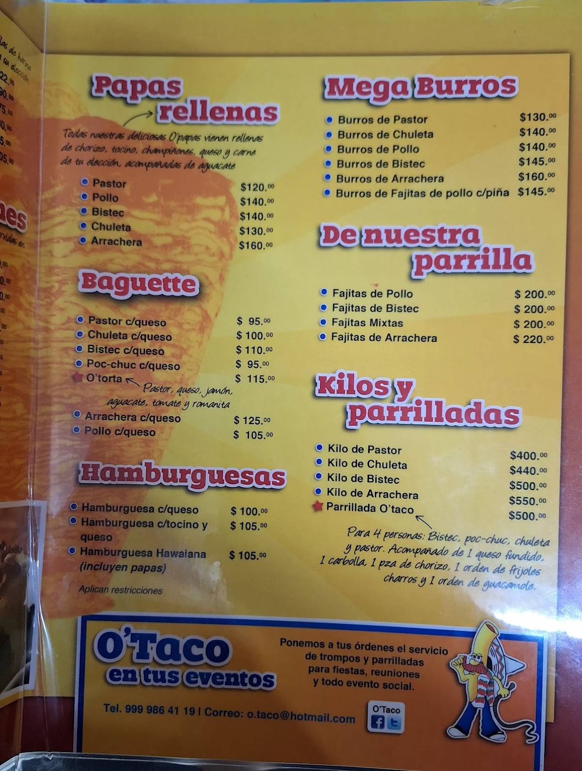 O'Taco tacos restaurant меню