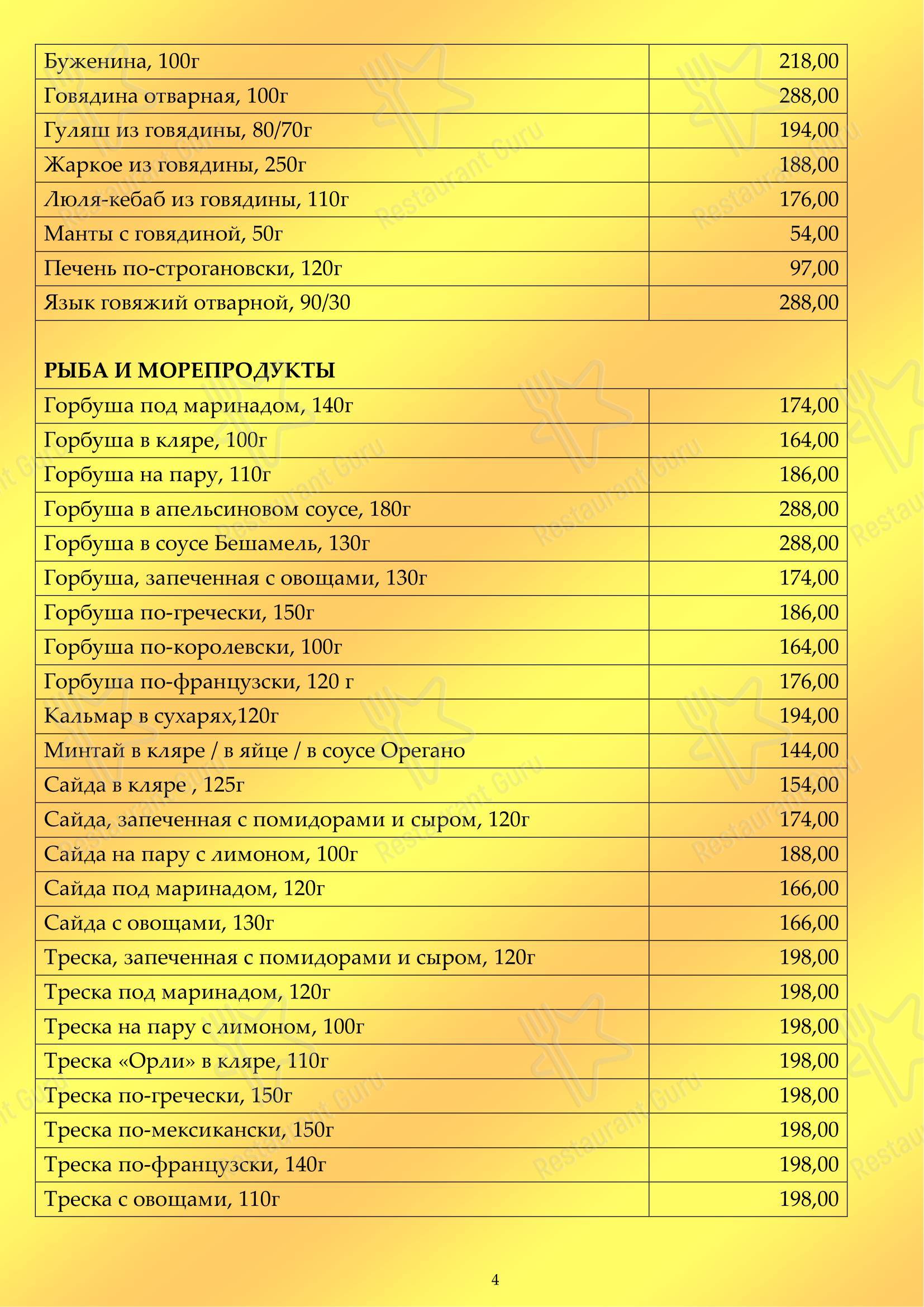 На Кадетской в Санкт-Петербурге - Меню
