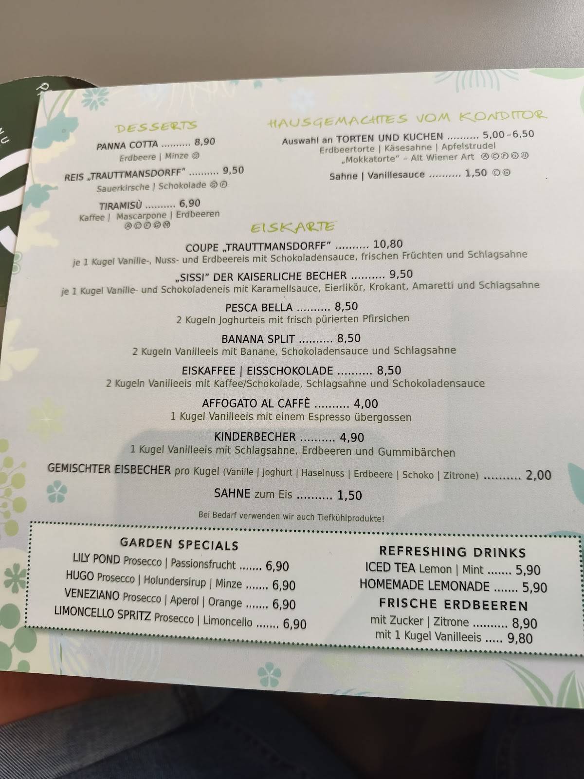 Palmencafé меню