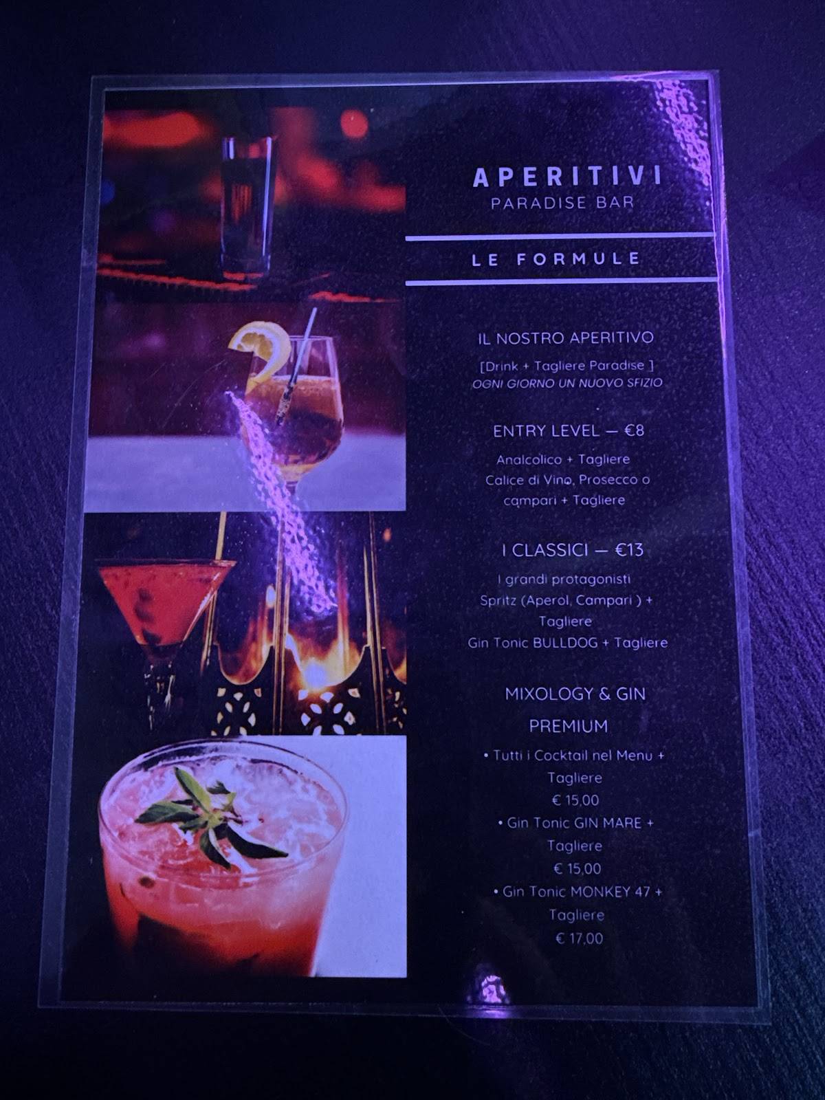 ParadiseBar меню