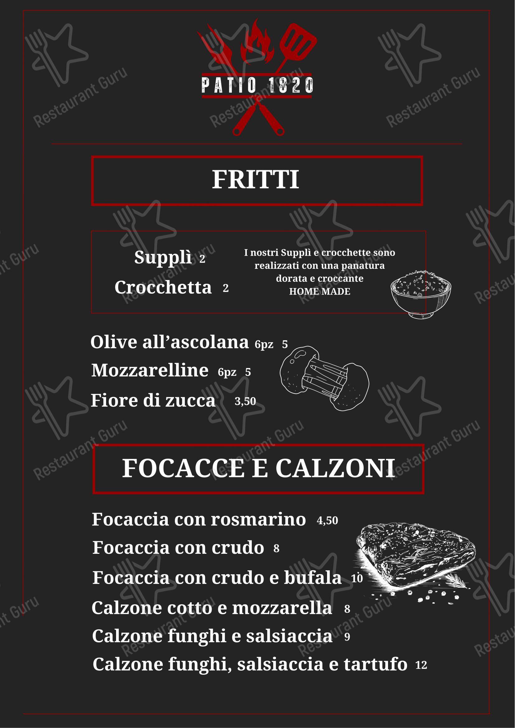 菜单 ресторана Patio Ristorante - Pizzeria - Carni selezionate в Монте-Мильоре-ла-Сельвотте