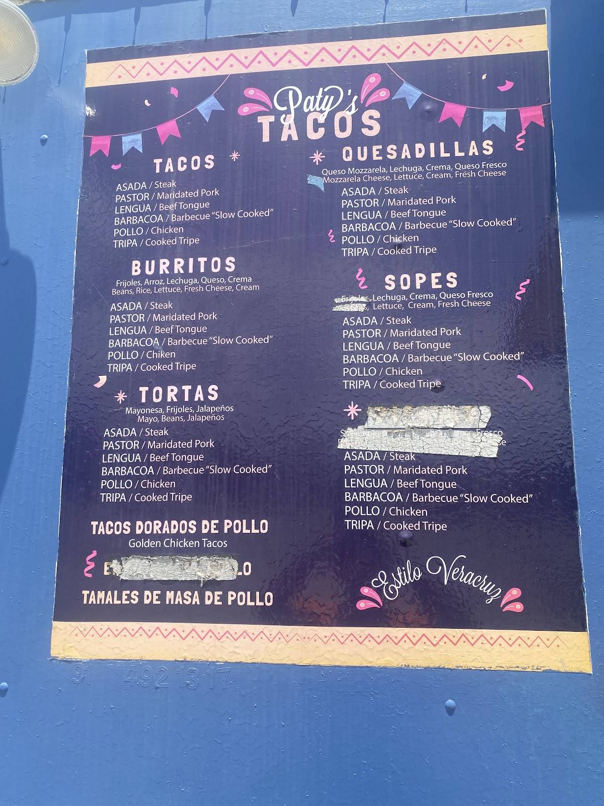 Paty’s tacos меню