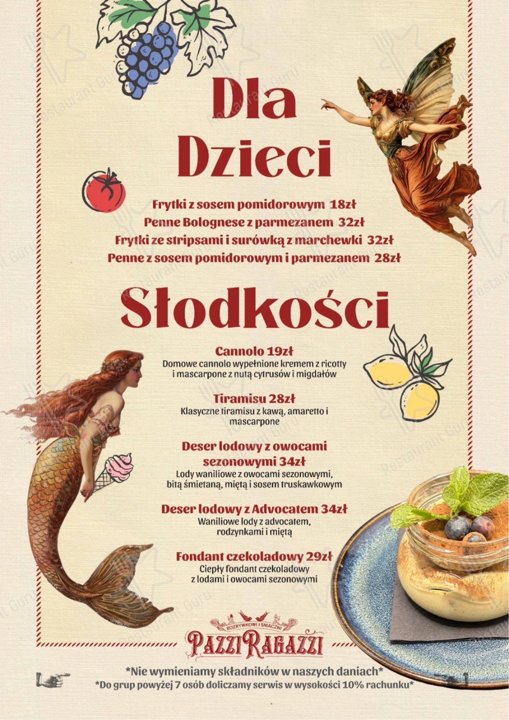 Меню ресторана Pazzi Ragazzi Gdańsk Osowa - Dinner Menu
