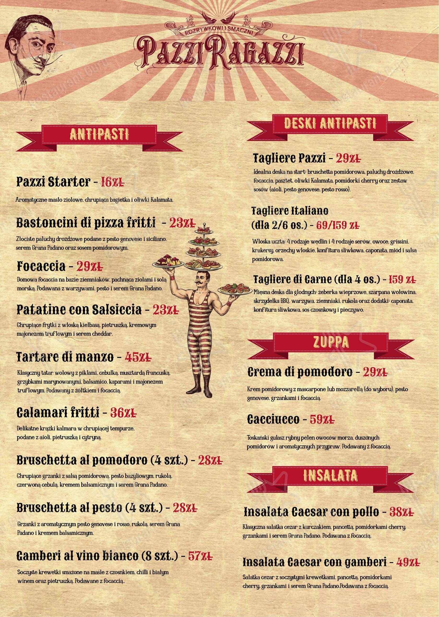 Lunch Menu ресторана Pazzi Ragazzi Gdańsk Osowa в Гданьске