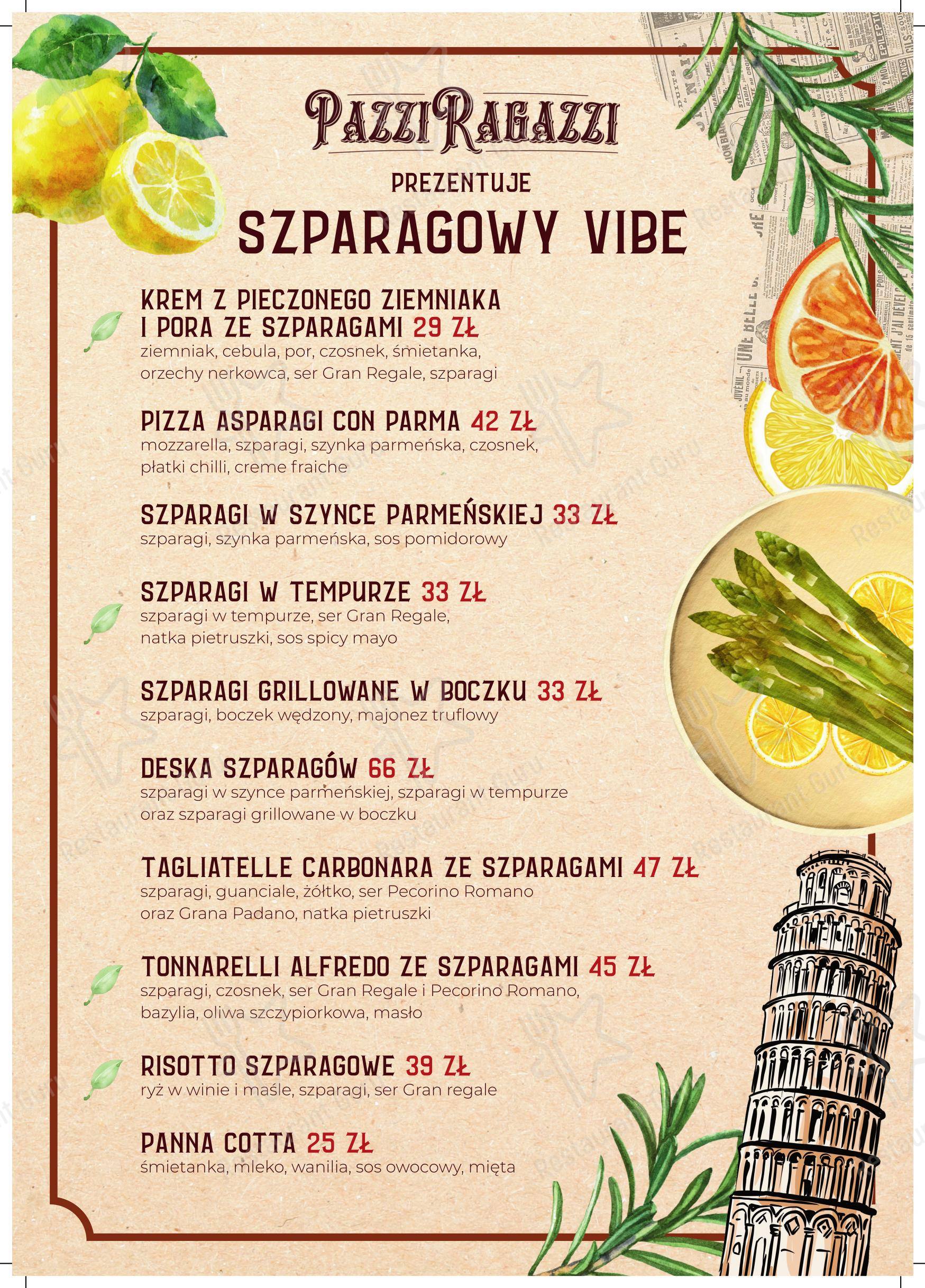 Lunch Menu ресторана Pazzi Ragazzi Gdańsk Osowa в Гданьске