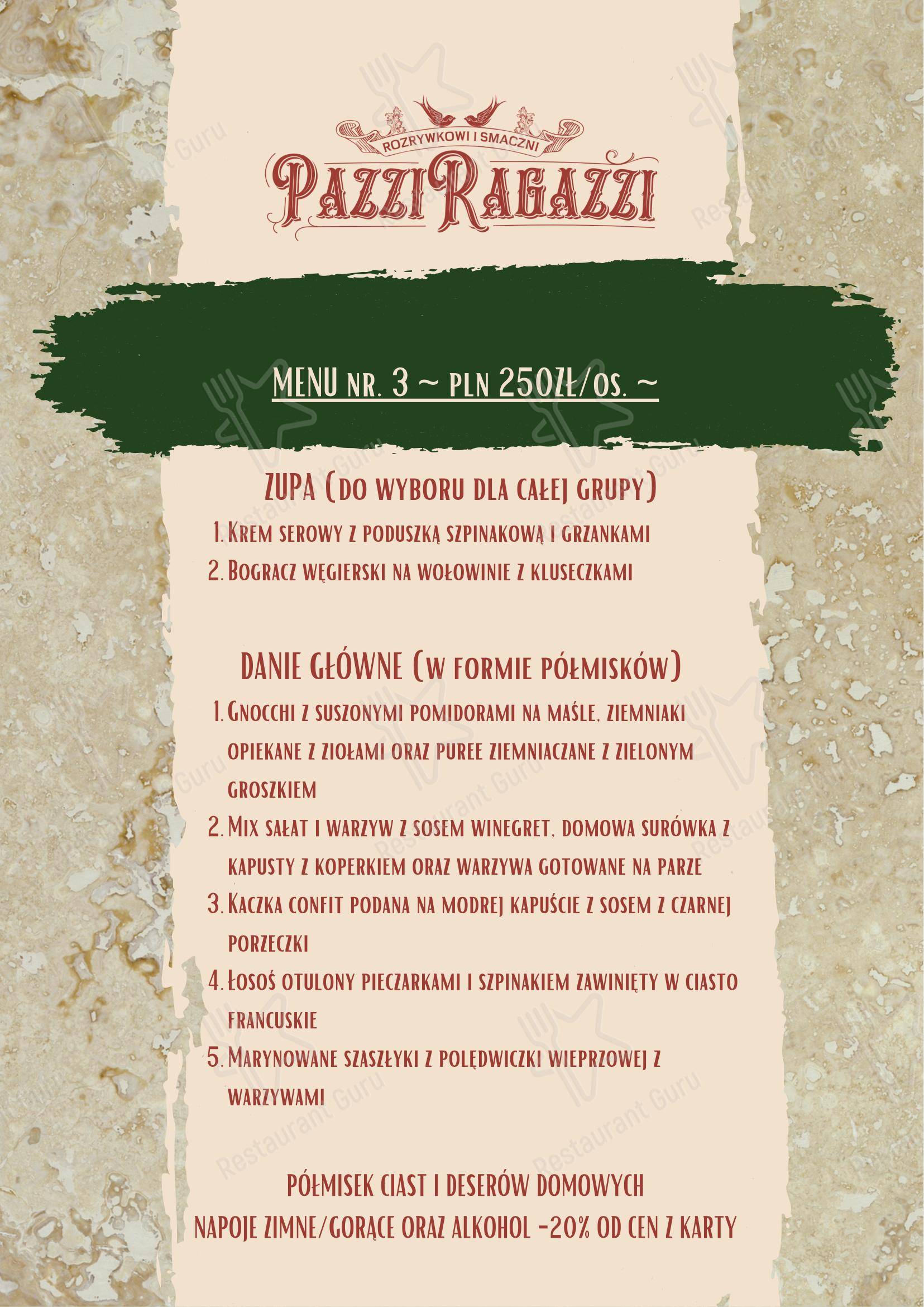 Меню ресторана Pazzi Ragazzi Gdańsk Osowa - 菜单
