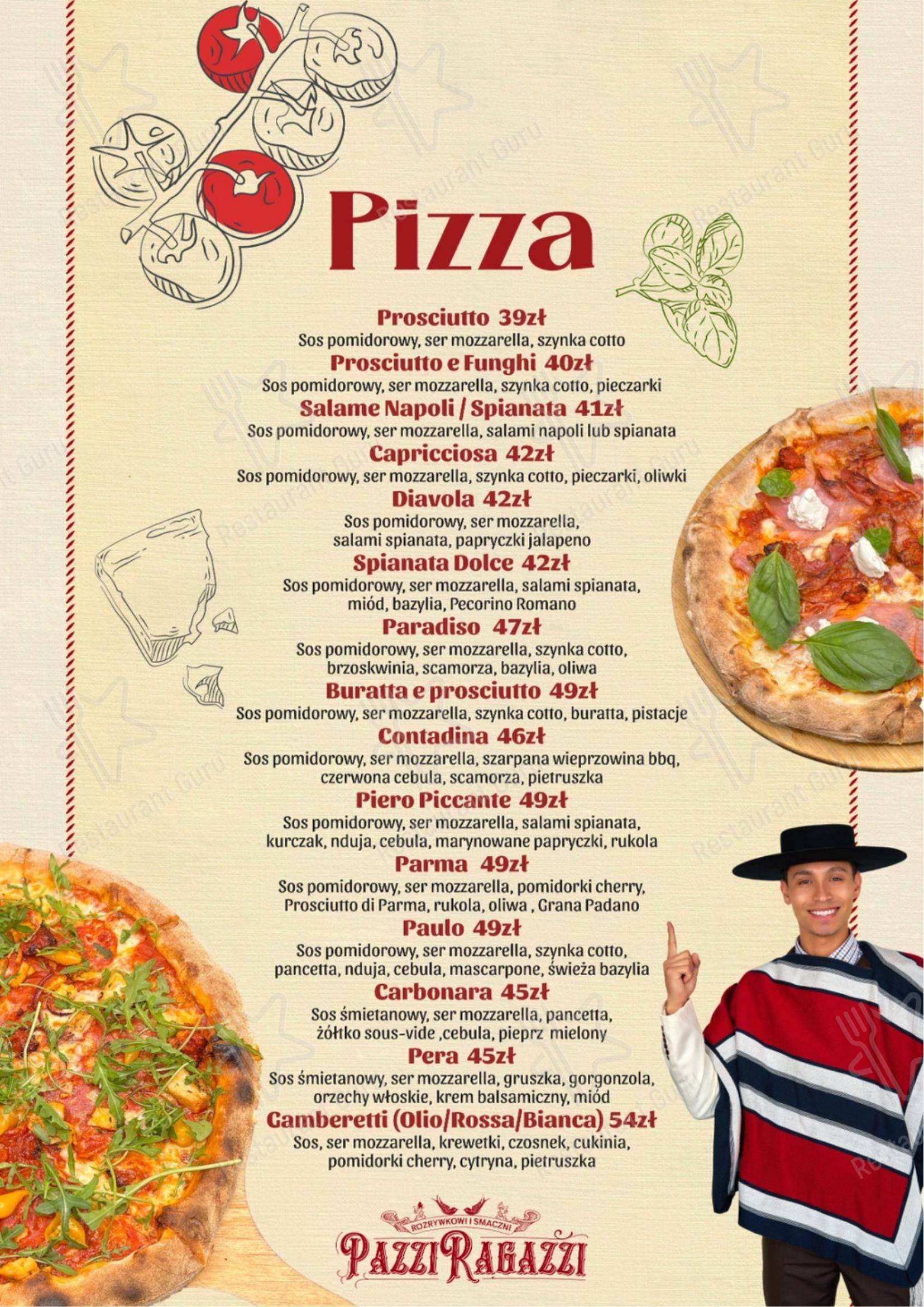 Меню ресторана Pazzi Ragazzi Gdańsk Osowa - Dinner Menu