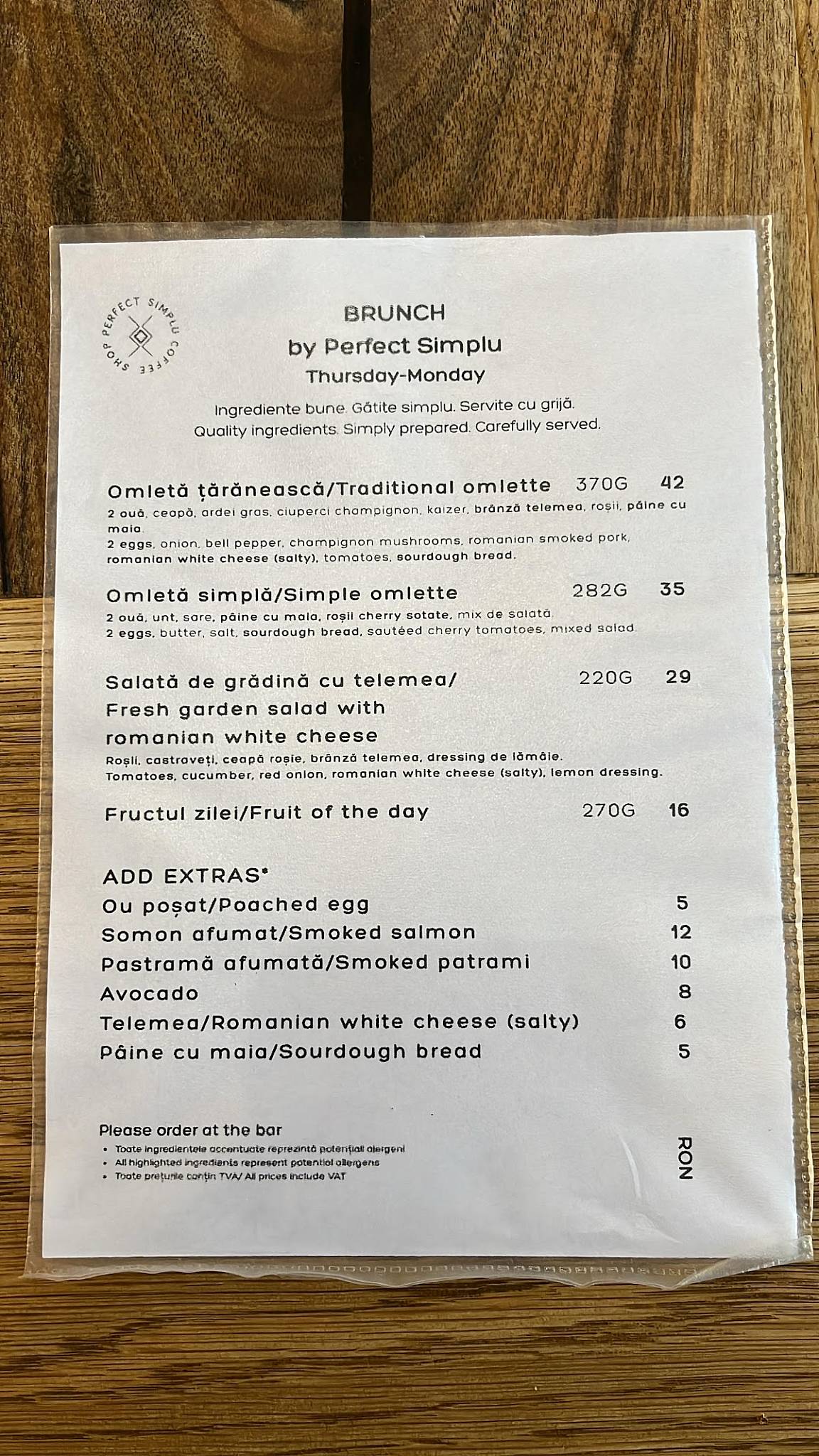 Perfect Simplu Specialty Coffee & Brunch меню