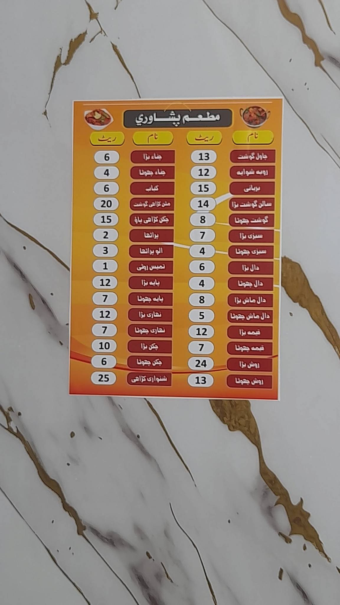 Peshawar Restaurant Pakistani меню