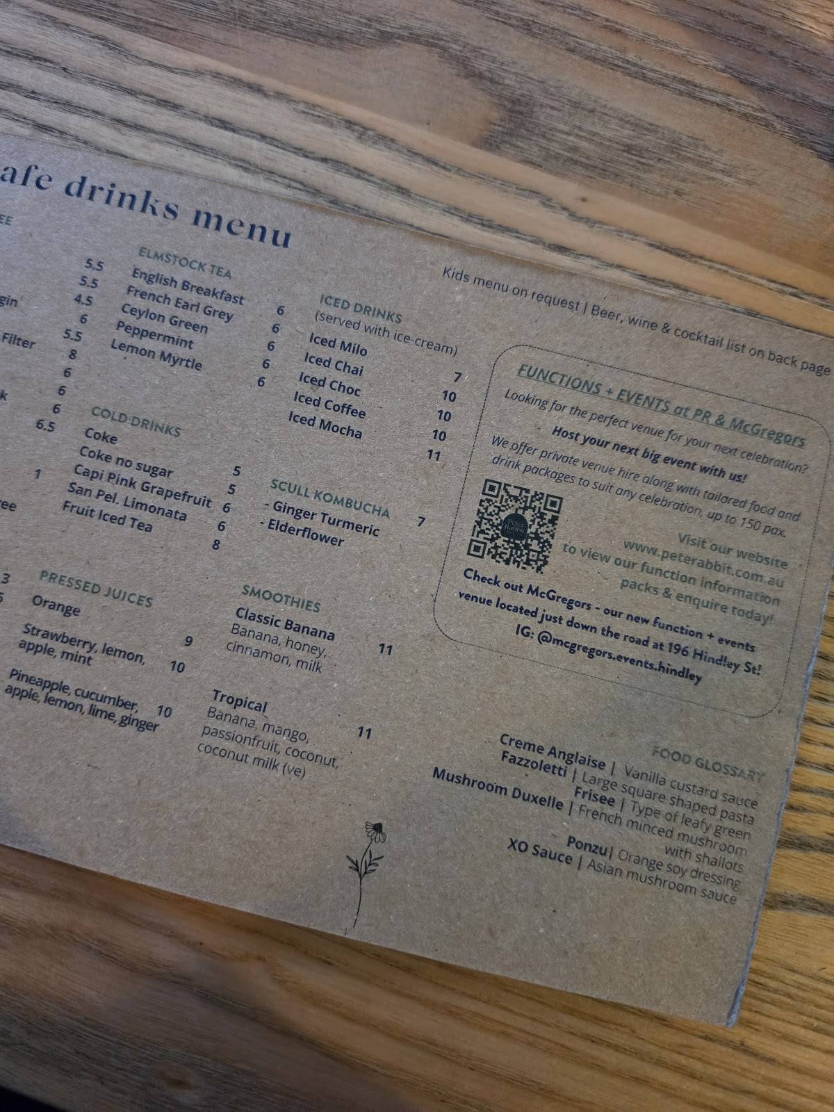 Peter Rabbit Cafe меню