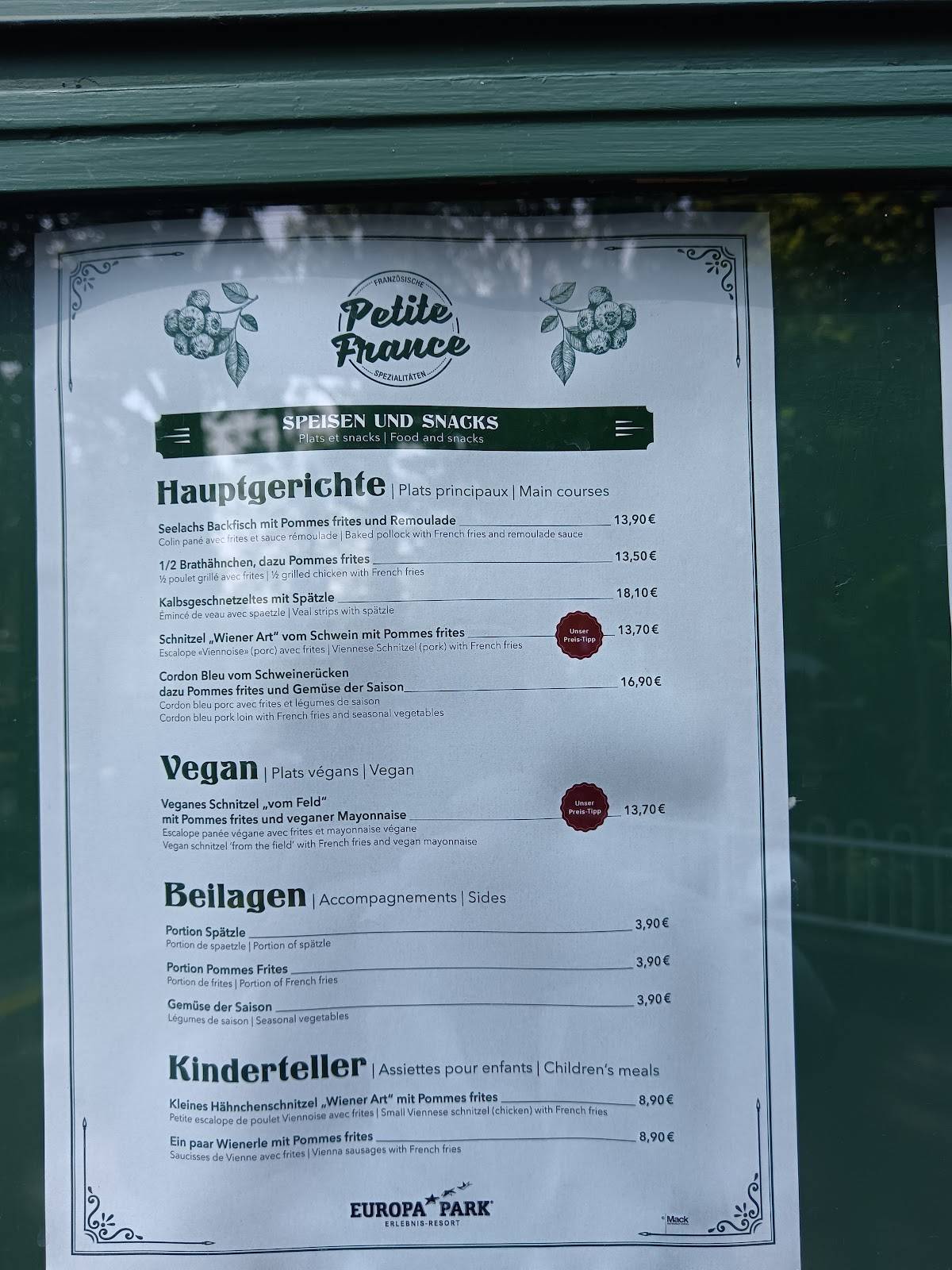 Petite France меню