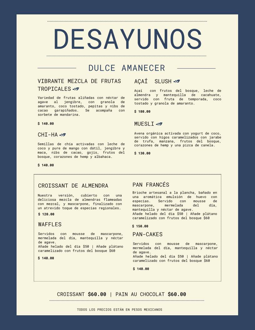 Piaggia Tulum меню
