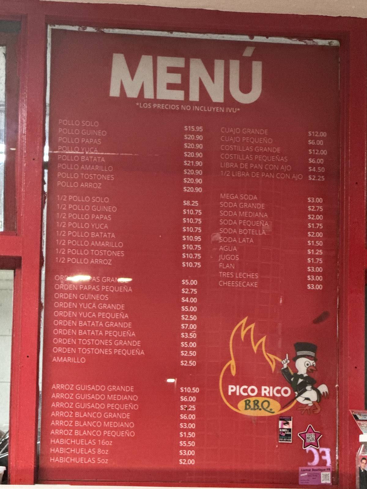 Pico Rico меню