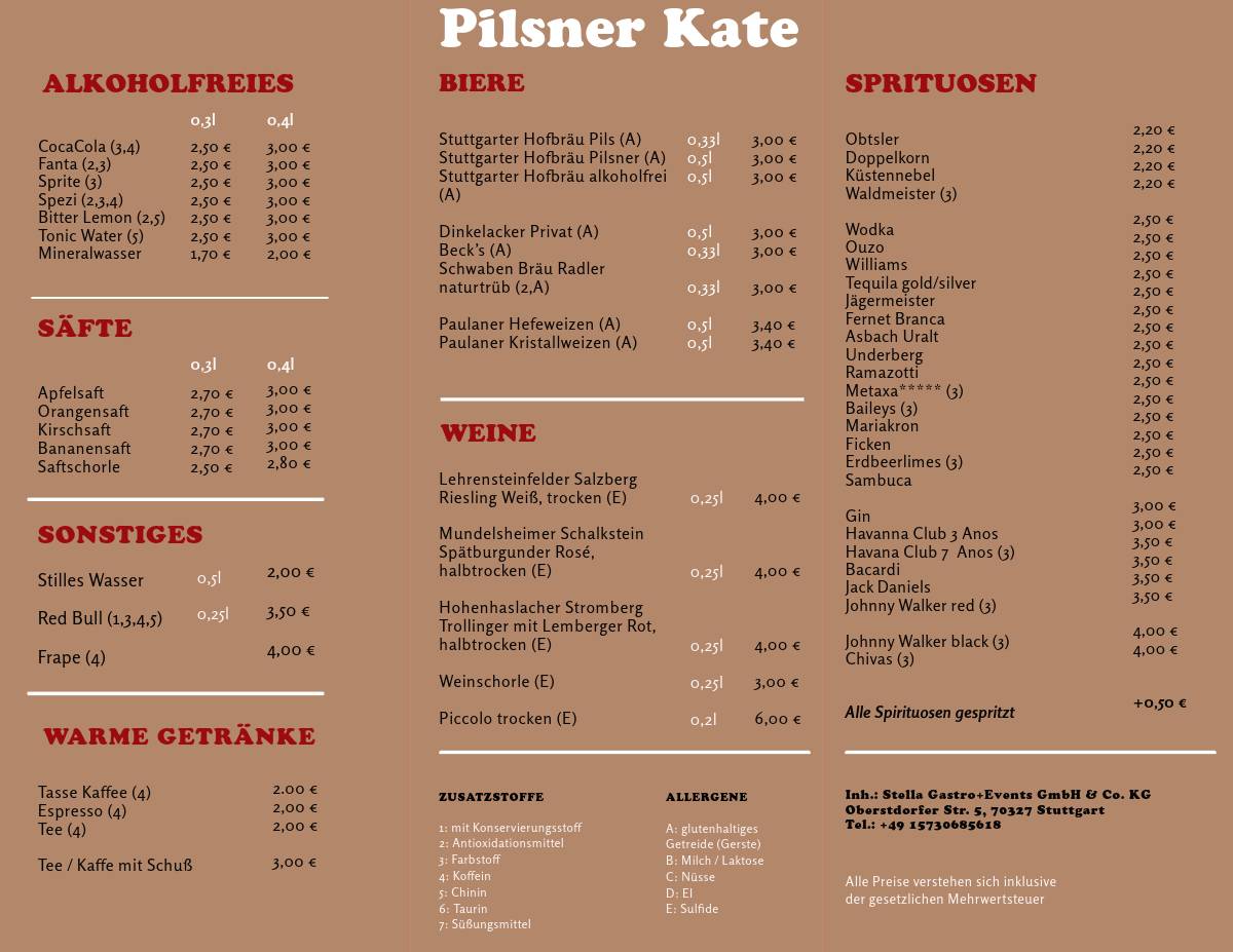 Pilsner Kate меню